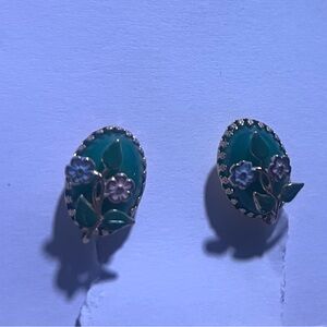 Elegant Floral Green and Gold Earrings